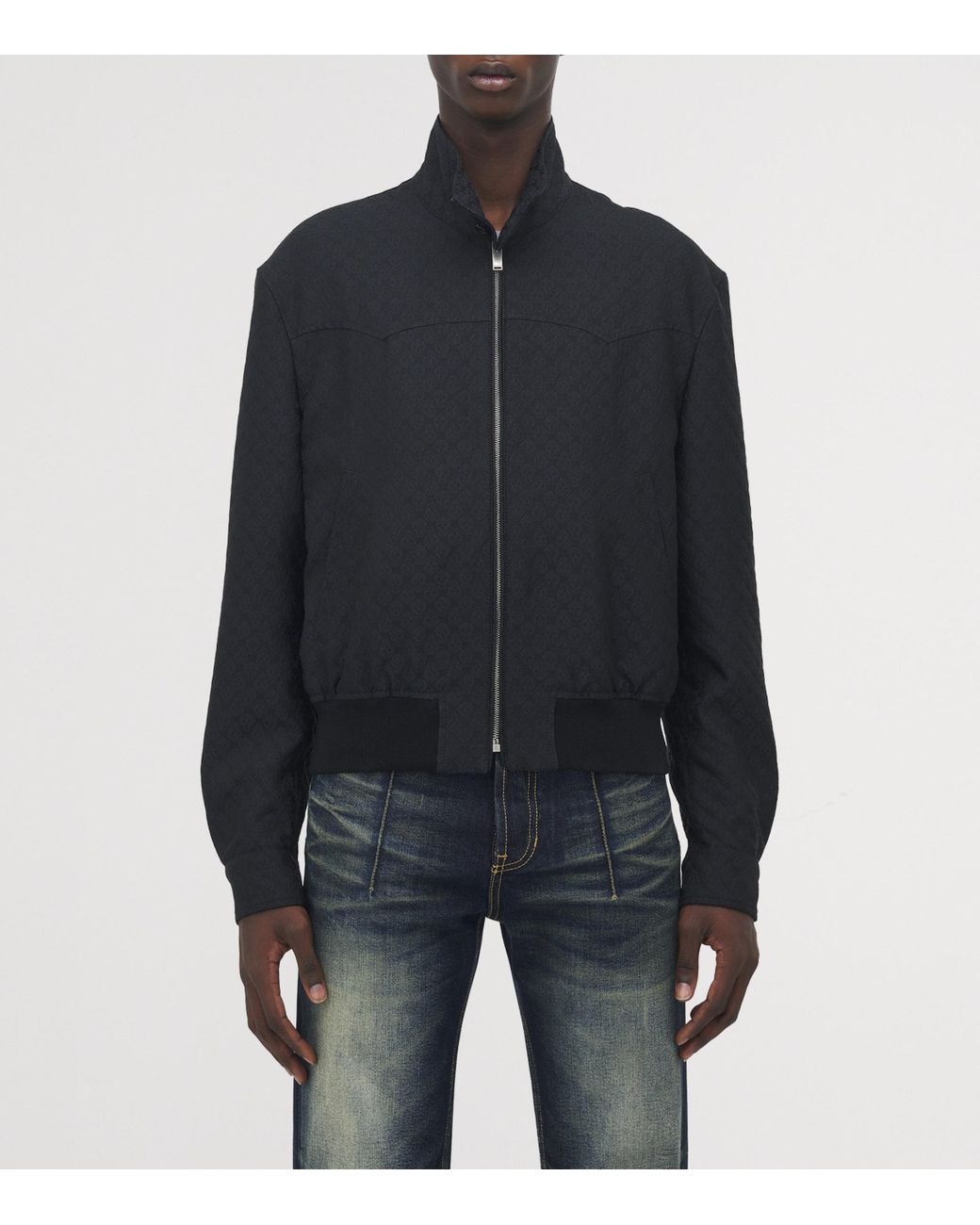 Alexander McQueen Blue Skull-Print Cropped Harrington Jacket for men