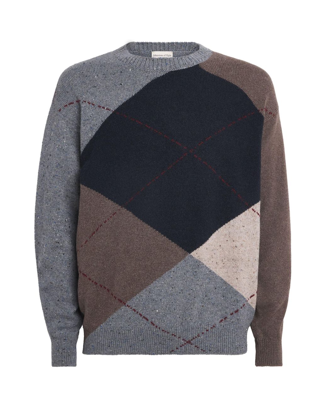Johnstons Gray Cashmere Exploded Argyle Sweater for men