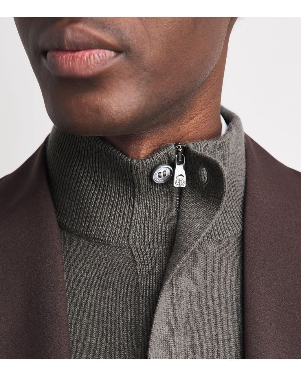 Corneliani Gray Cashmere High-Neck Quarter-Zip Sweater for men