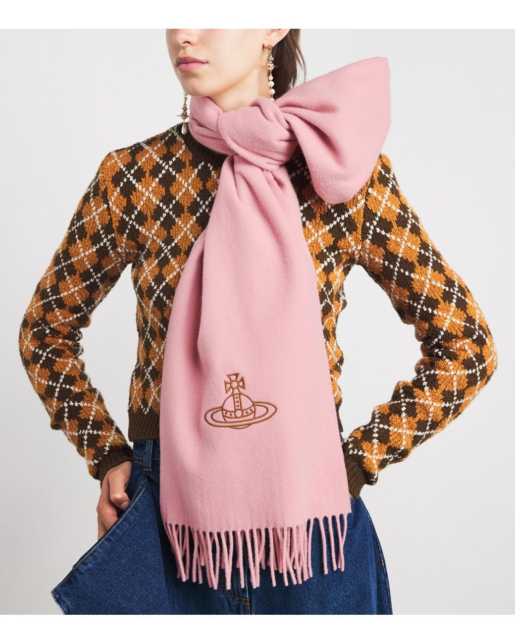 Vivienne Westwood Pink Wool Embroidered Orb Scarf