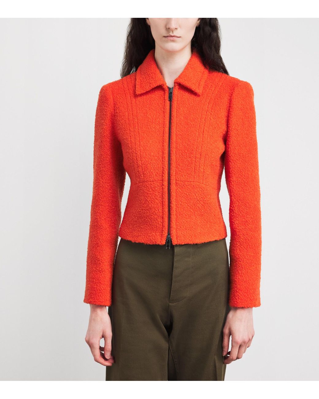 ME+EM Red Wool-Blend Bouclé Cropped Jacket