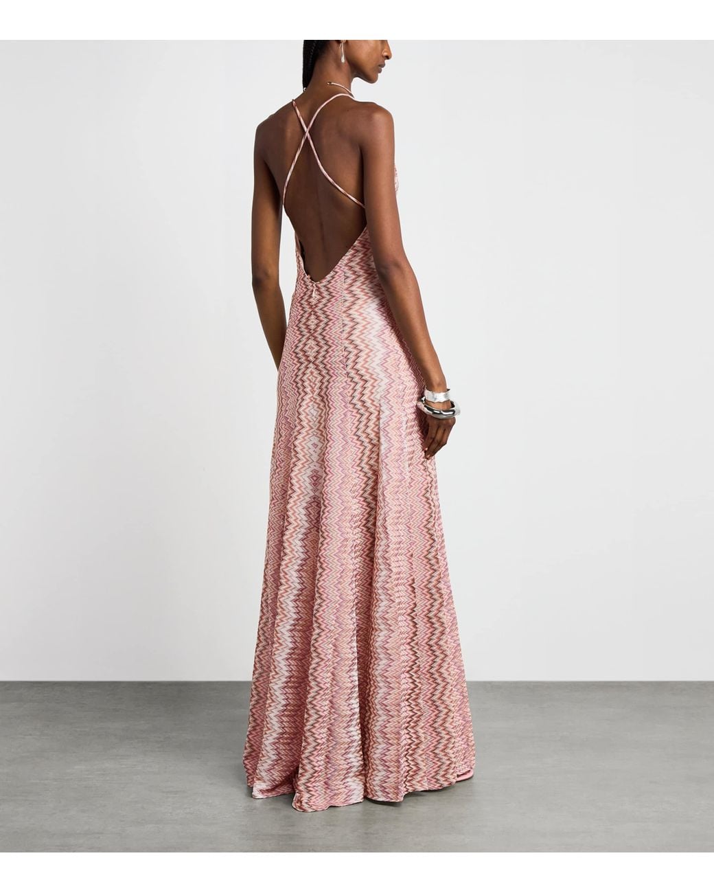 Missoni Pink Zigzag V-Neck Maxi Dress