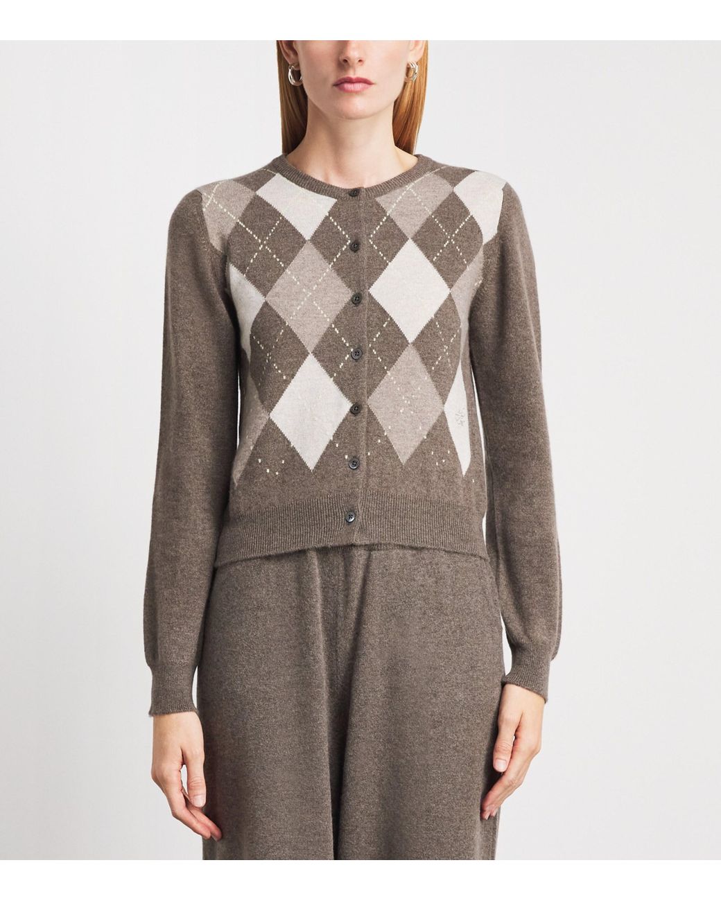 Johnstons Brown Cashmere Argyle Cardigan