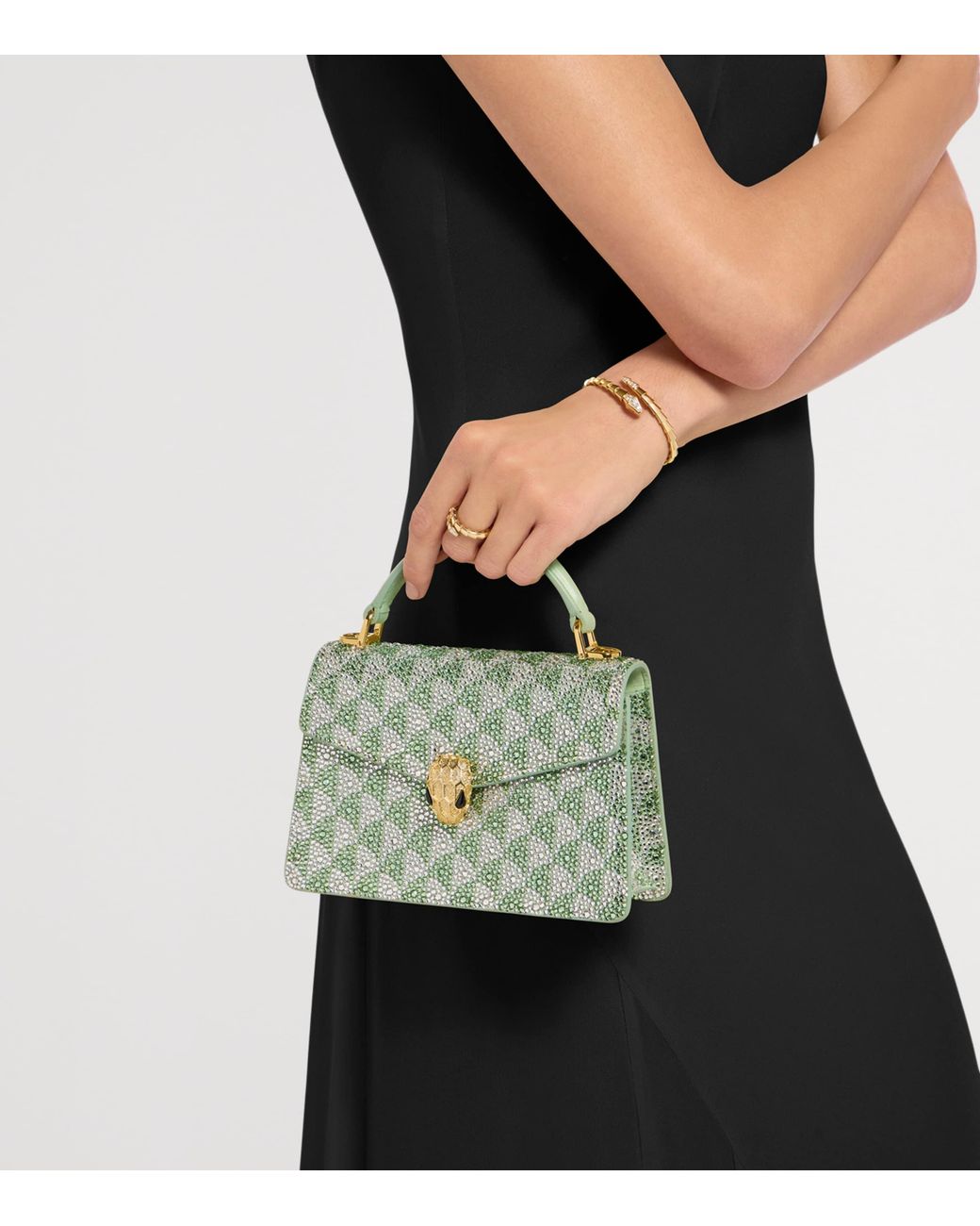 BVLGARI Green Mini Suede Serpenti Forever Top-Handle Bag