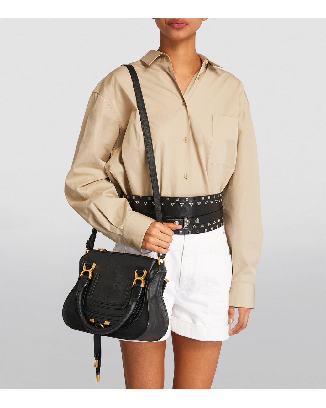 Chloé Black Small Leather Marcie Top-Handle Bag