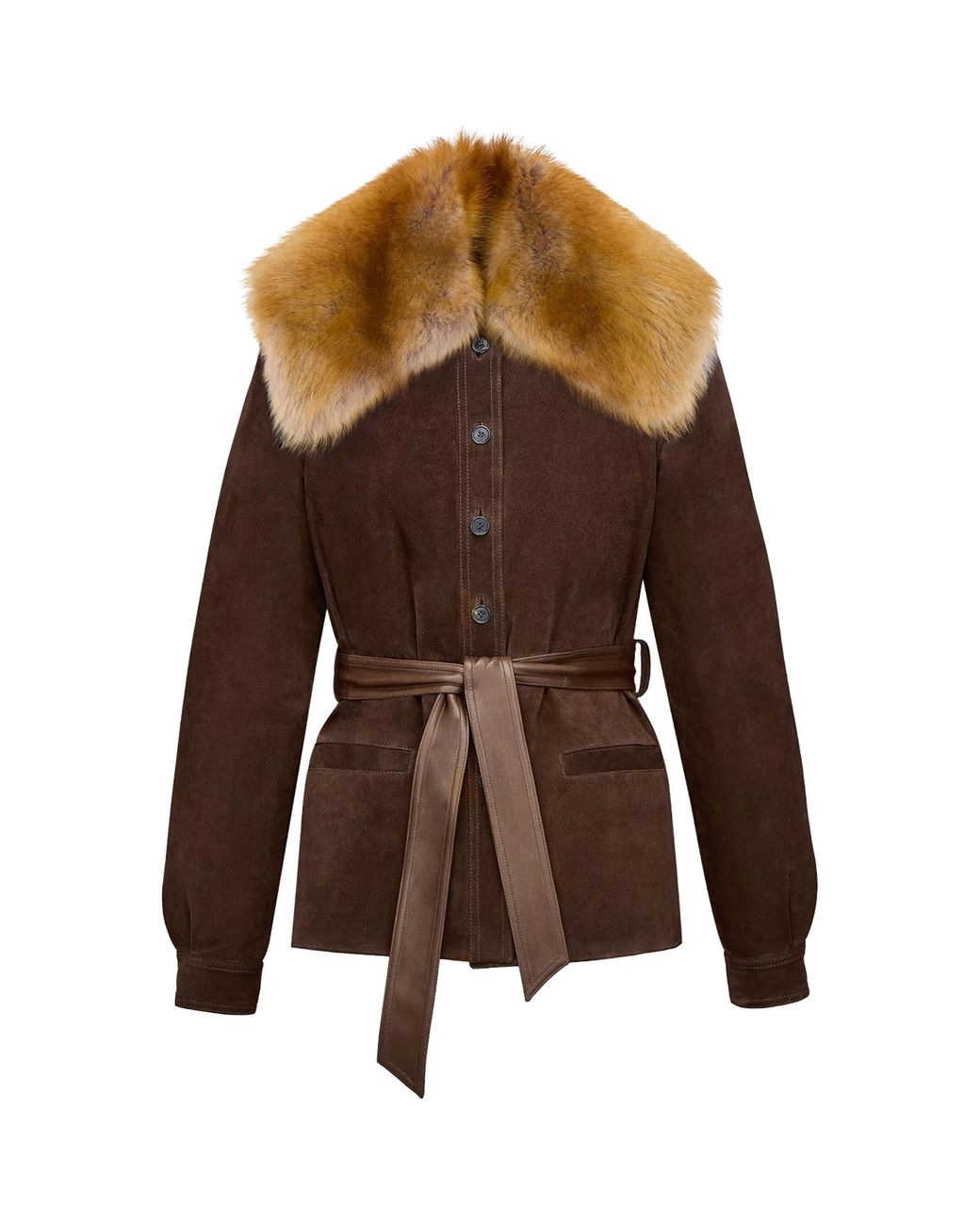 Saint Laurent Brown Shearling-Collar Suede Jacket