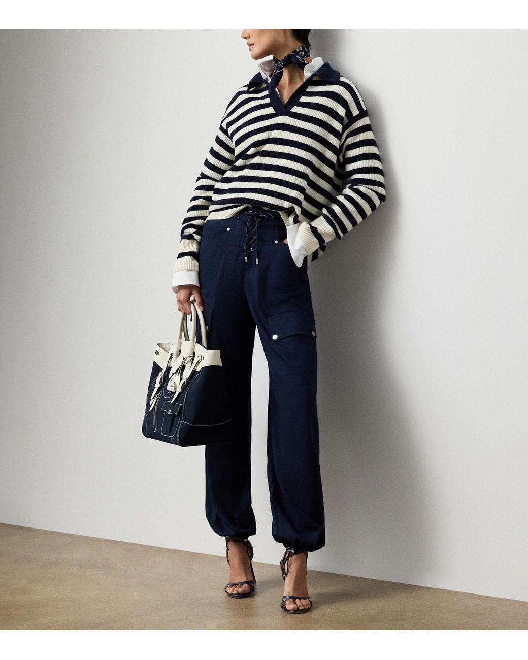 Ralph Lauren Blue Cashmere Stripe Polo Sweater