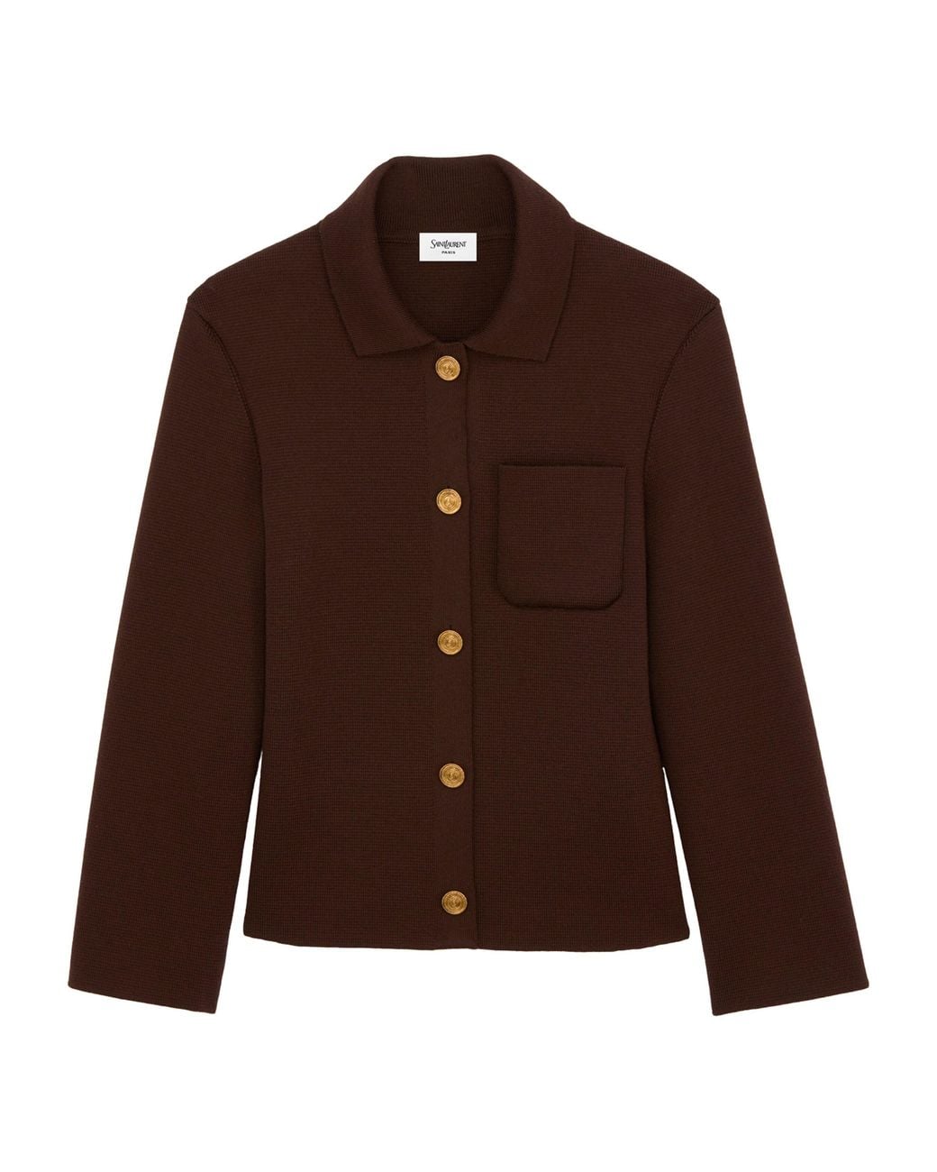 Saint Laurent Brown Virgin Wool Collar Cardigan