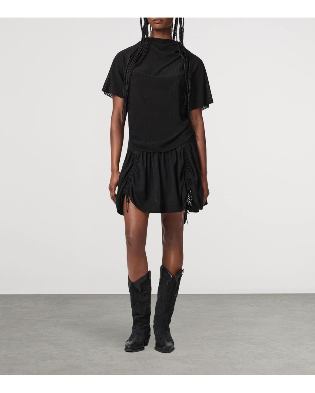 AllSaints Black Check Aria Mini Skirt