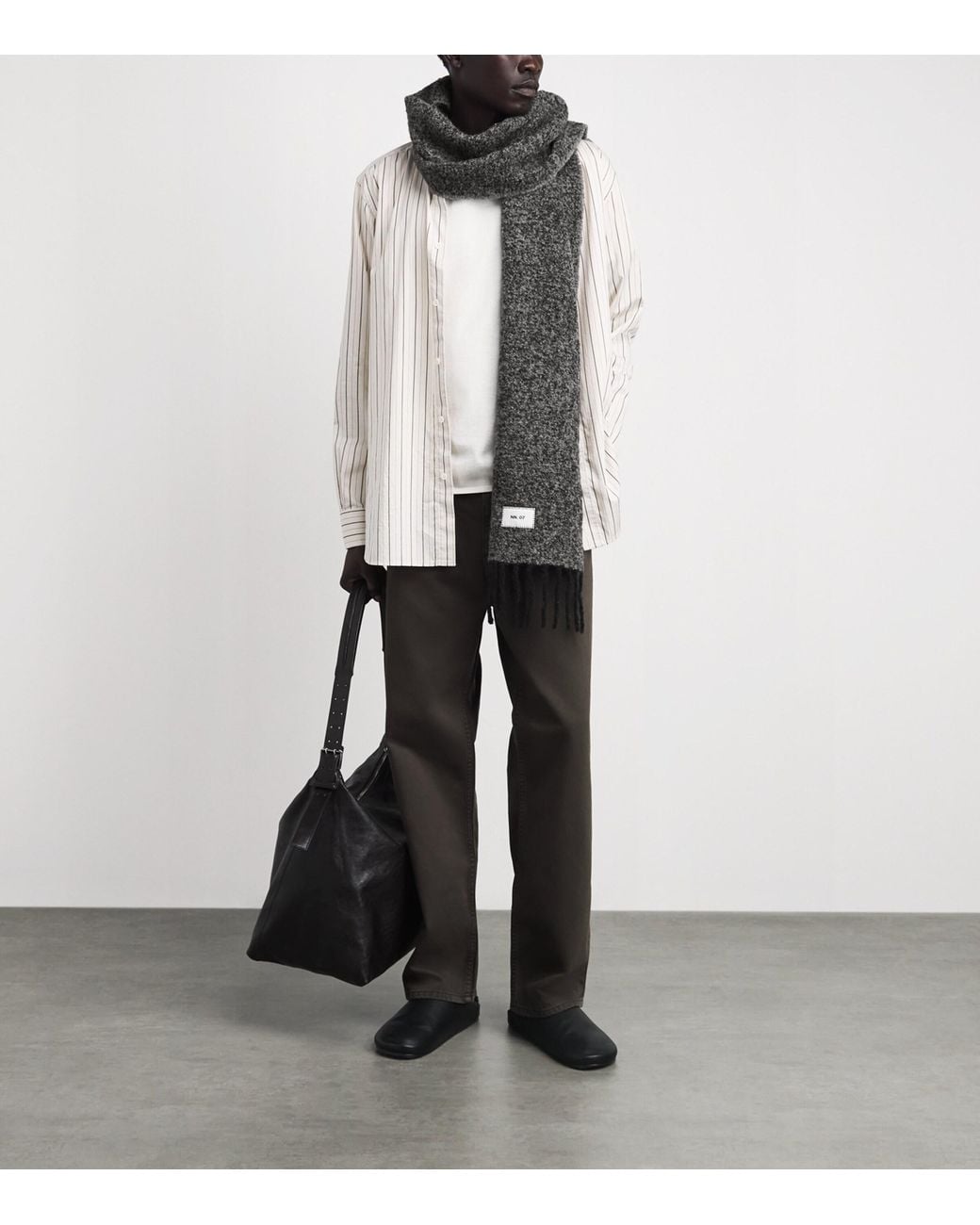 NN07 Gray Alpaca-Wool-Blend Fringed Scarf for men