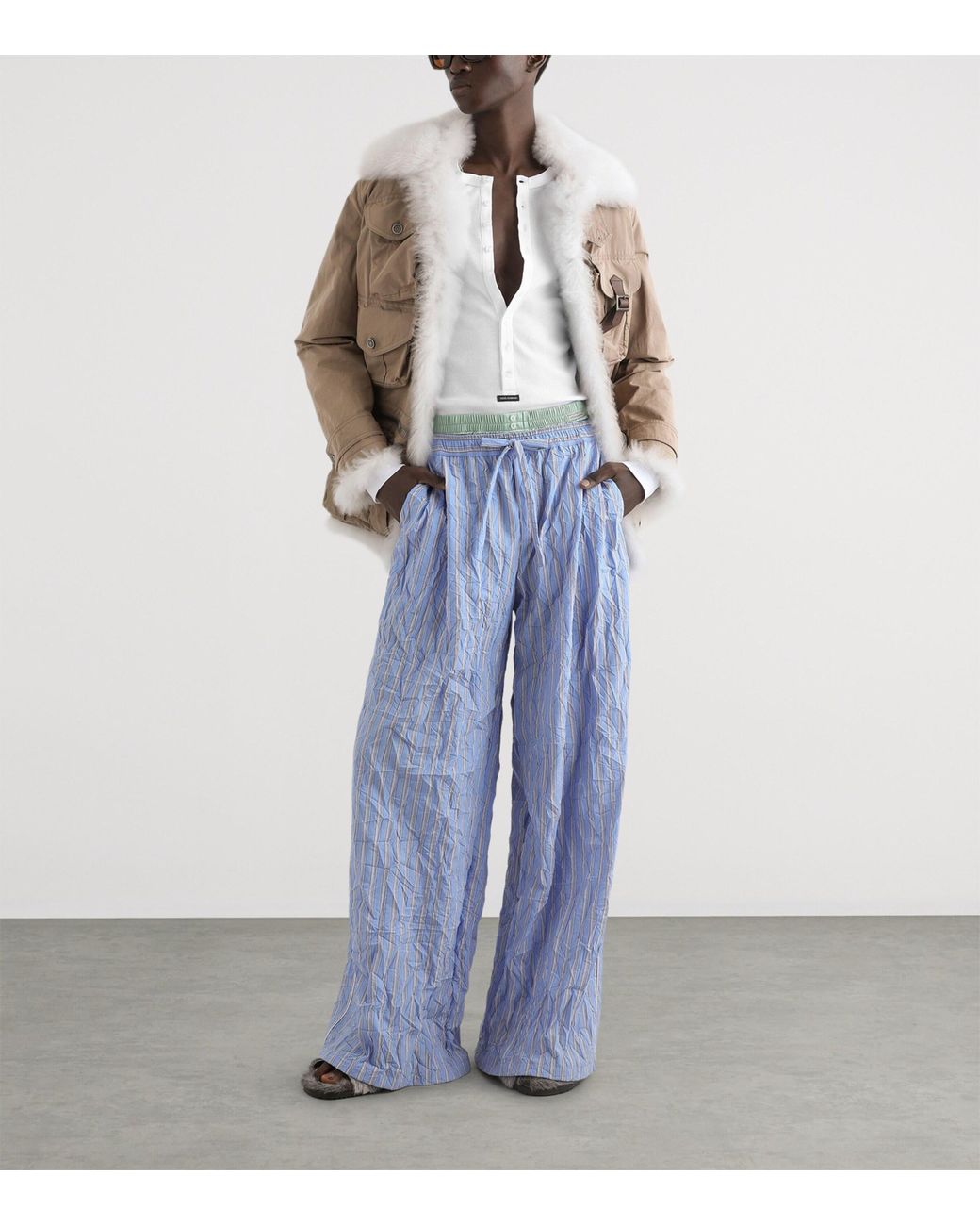 Dolce & Gabbana Blue Striped Crinkle Trousers for men