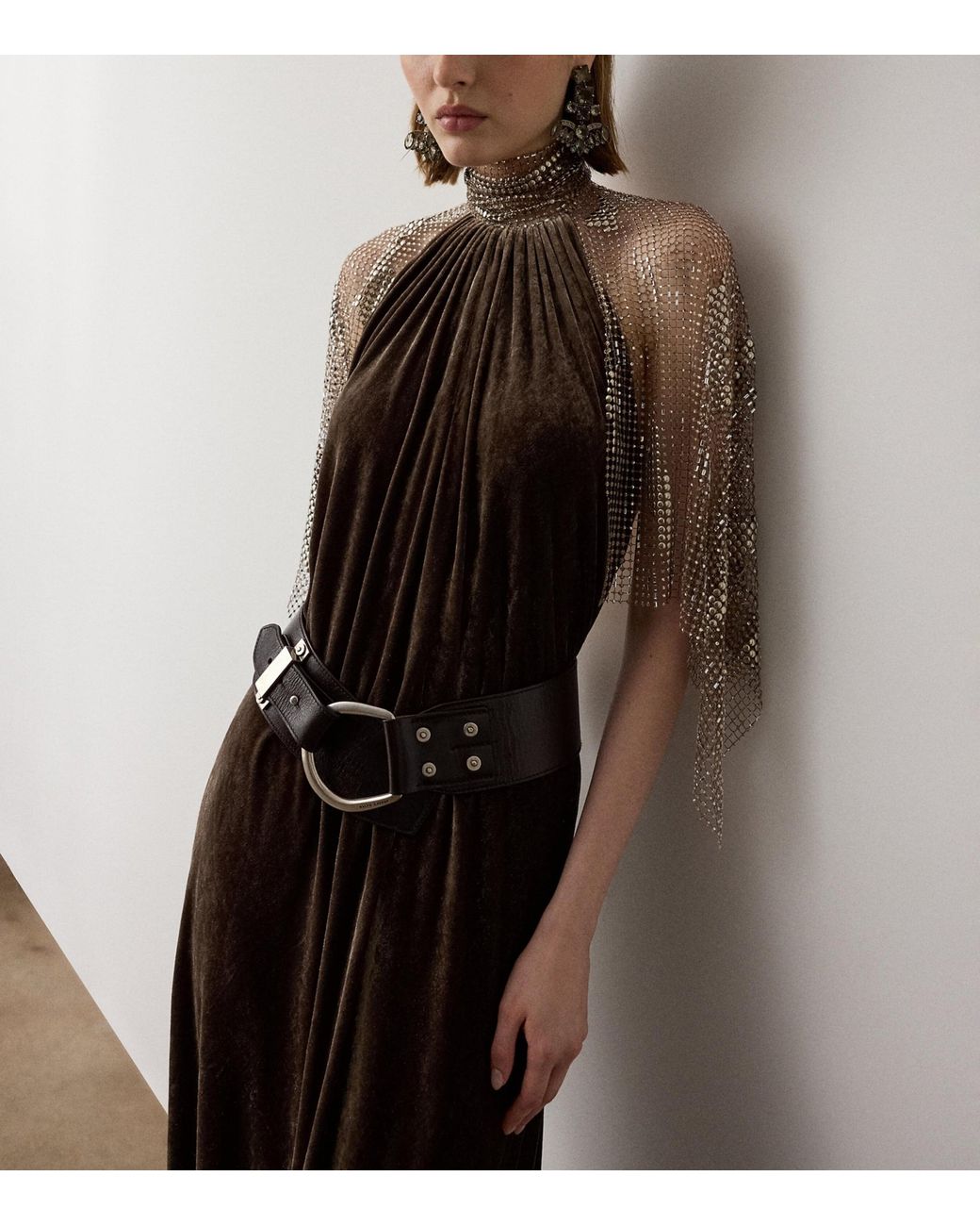 Ralph Lauren Brown Willow Velour Evening Dress