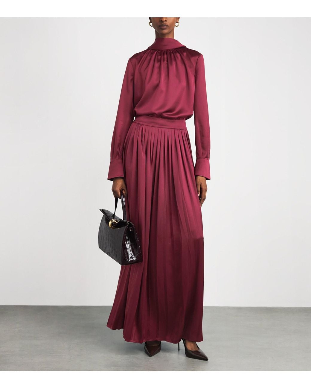 Toccin Purple Pleated Dillon Midi Skirt