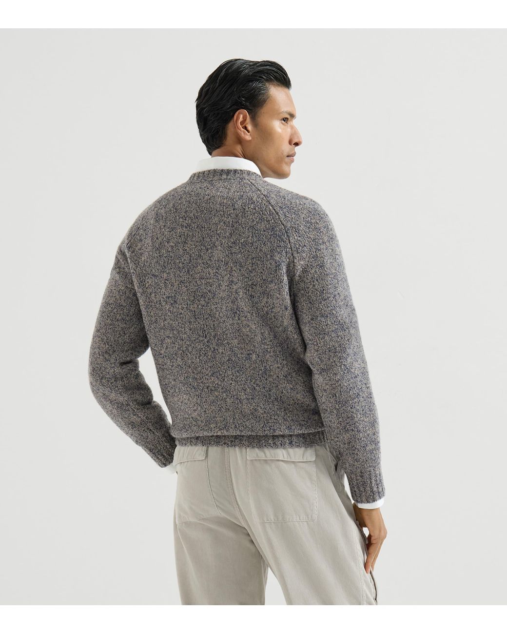 Brunello Cucinelli Gray Virgin Wool-Silk-Cashmere Sweater for men