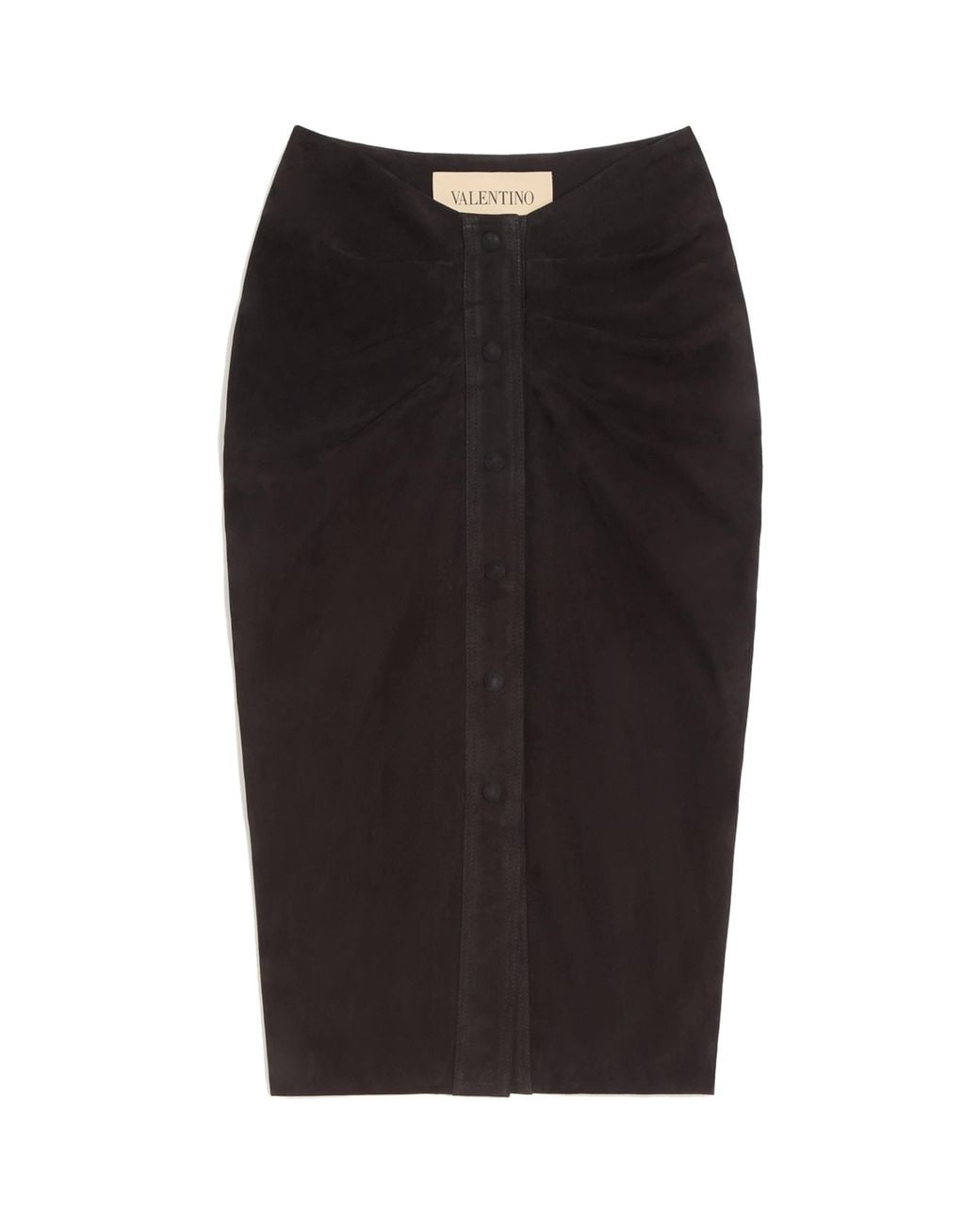 Valentino Black Suede Gathered Midi Skirt