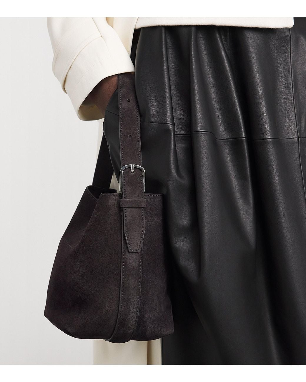 Totême Black Small Suede Belted Tote Bag