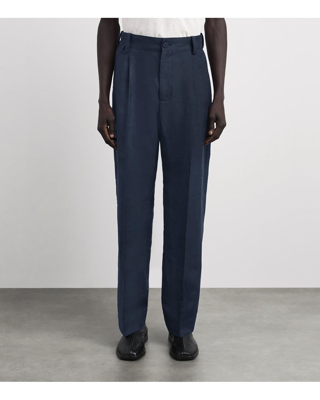 Jacquemus Blue Linen-Blend Pleated Croisière Trousers for men