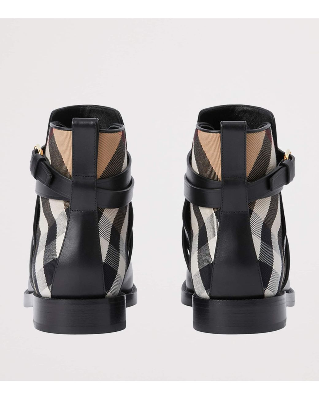 Burberry Black Check And Leather Ankle Boots