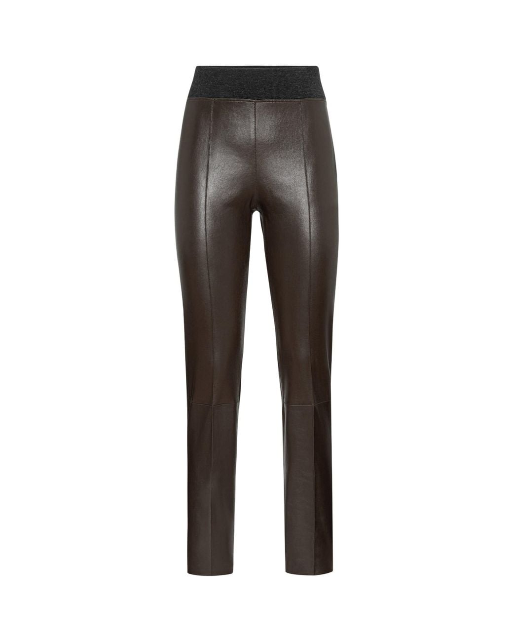 Brunello Cucinelli Gray Stretch-Nappa Leather Leggings