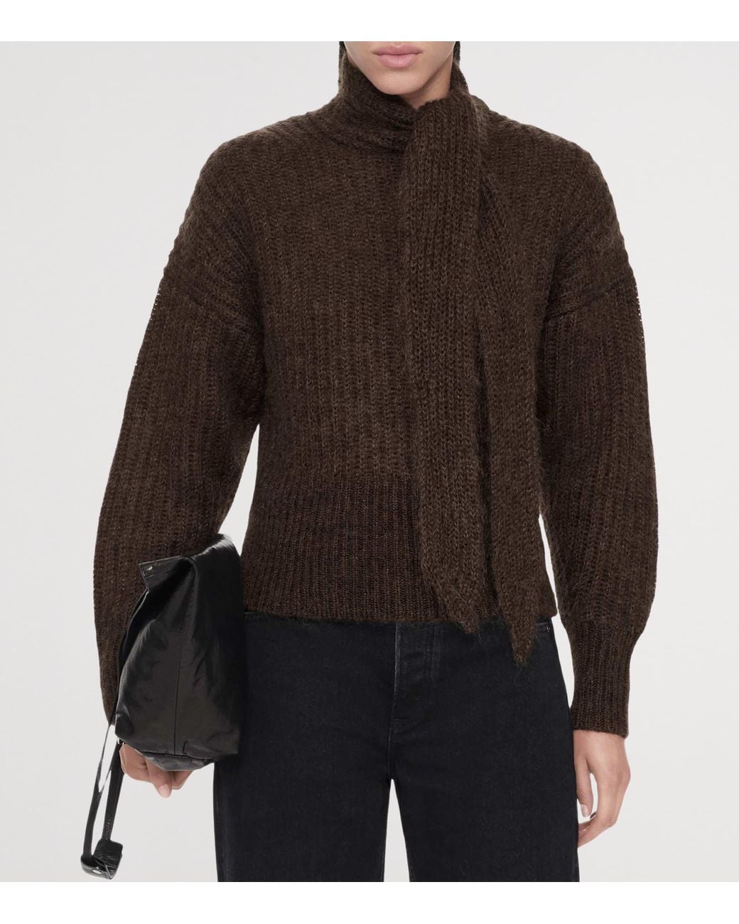 AllSaints Brown Relaxed Tie-Detail Etty Sweater