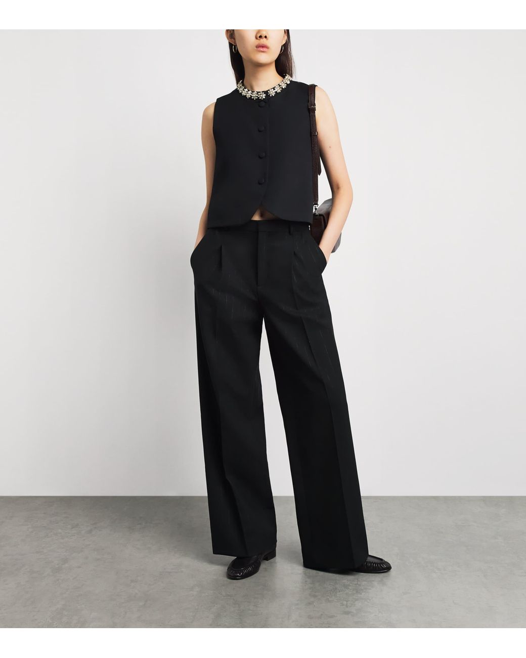 Sandro Black Wool Crystal-Embellished Waistcoat