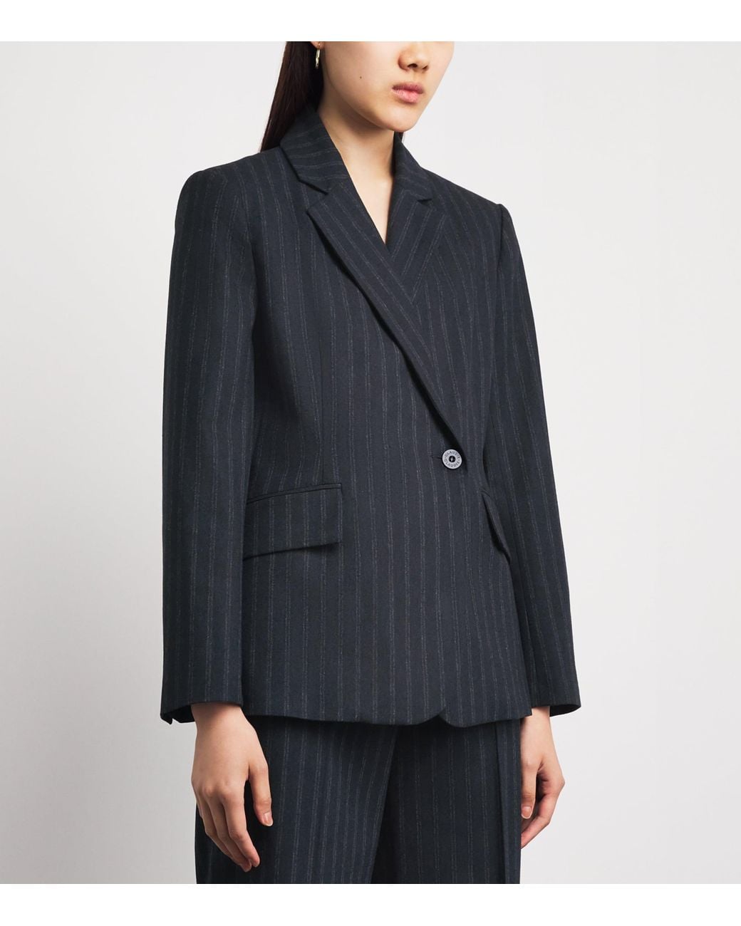 Claudie Pierlot Blue Wool Pinstripe Asymmetric Blazer