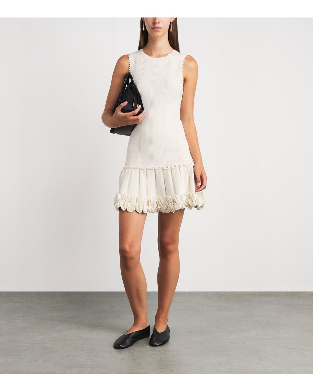 Sandro White Knitted Floral-Detail Mini Dress