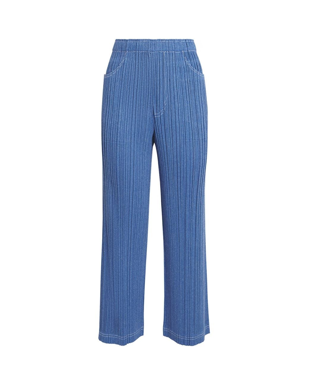 Pleats Please Issey Miyake Blue Cotton Denim Trousers
