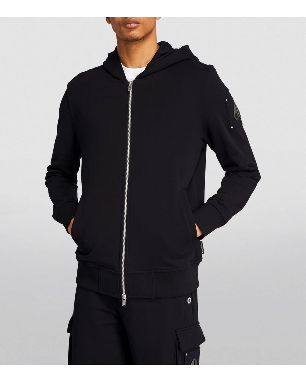 Moose Knuckles Black Logo Zip-Up Hoodie for men