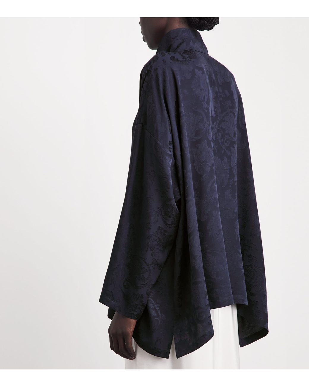 Eskandar Blue Silk Double-Stand Collar Shirt