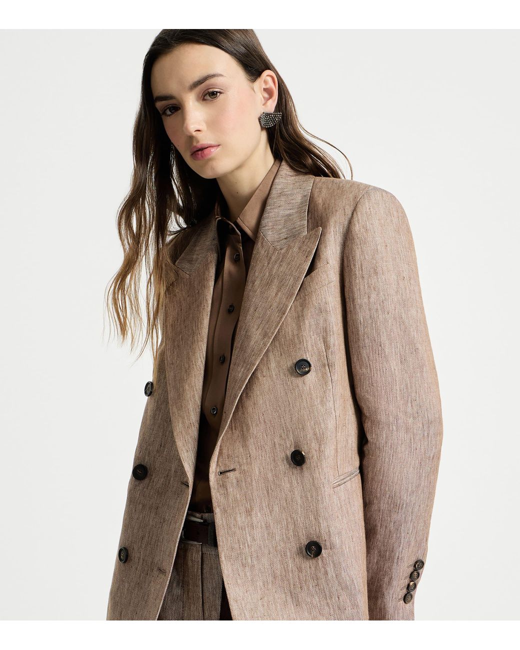 Brunello Cucinelli Natural Linen Monili Double-Breasted Blazer