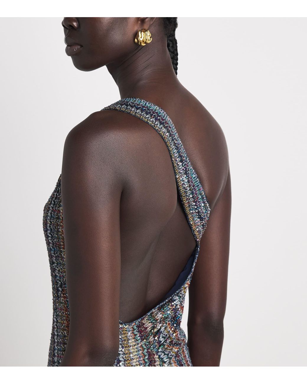 Missoni Gray Stripe One-Shoulder Maxi Dress