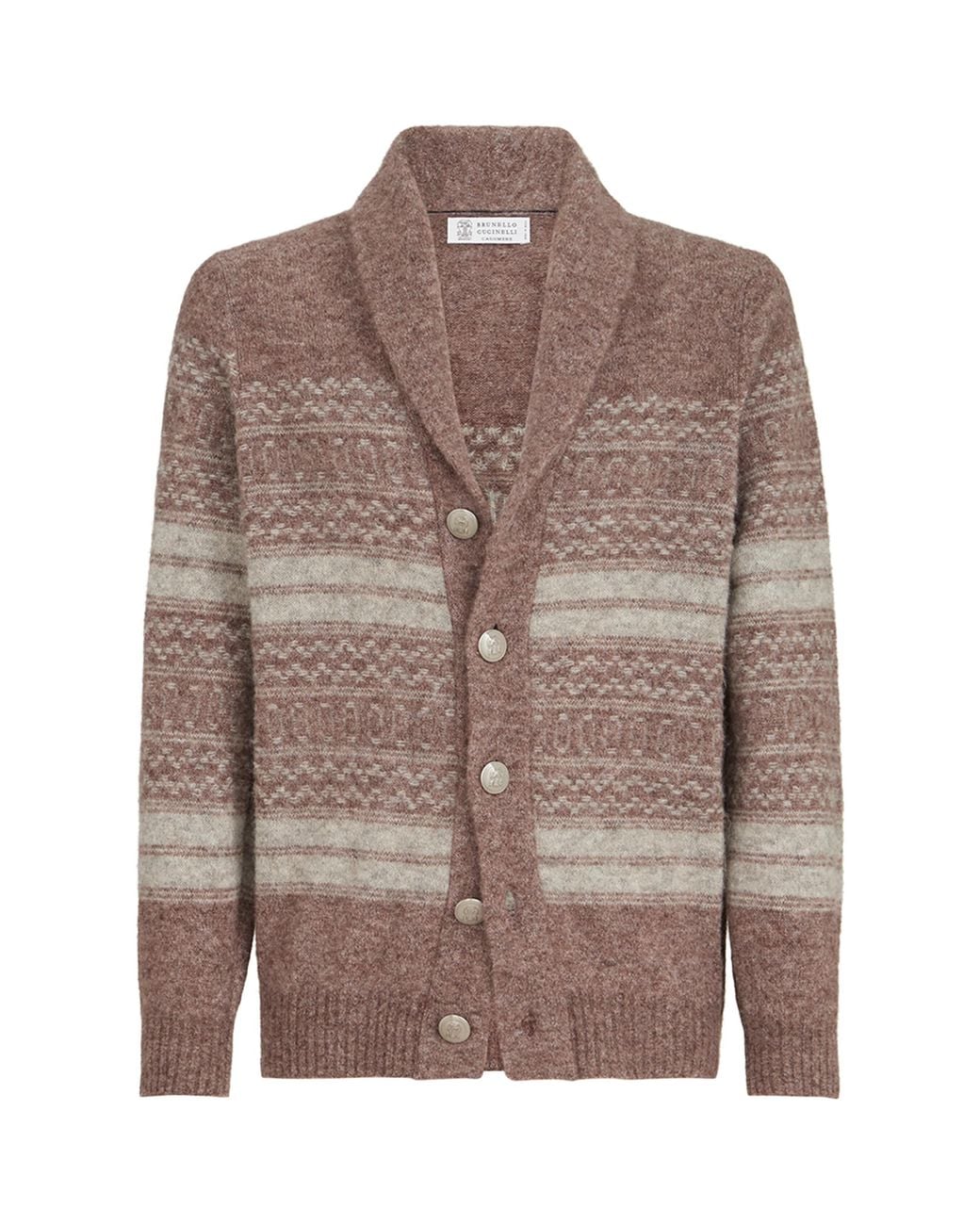 Brunello Cucinelli Brown Jacquard Shawl-Collar Cardigan for men