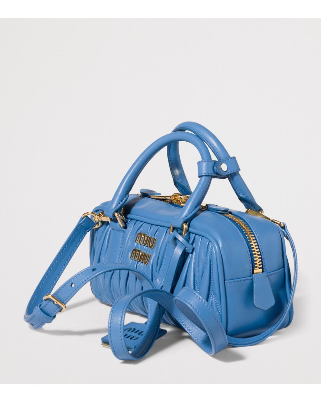 Miu Miu Blue Nappa Leather Matelassé Arcadie Top-Handle Bag