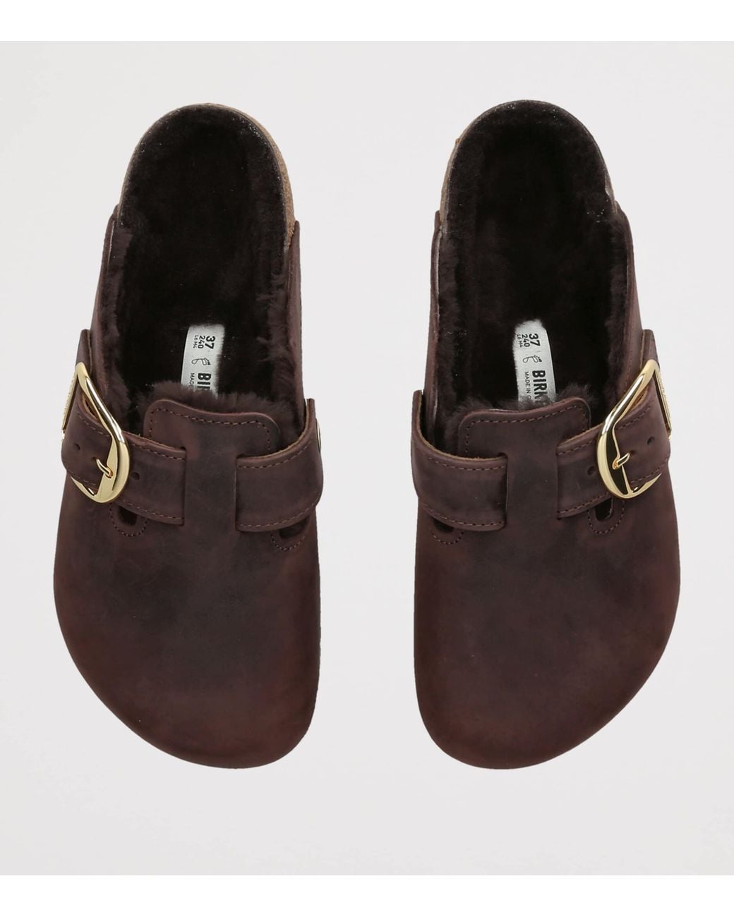 Birkenstock Brown Leather Shearling-Lined Boston Clogs