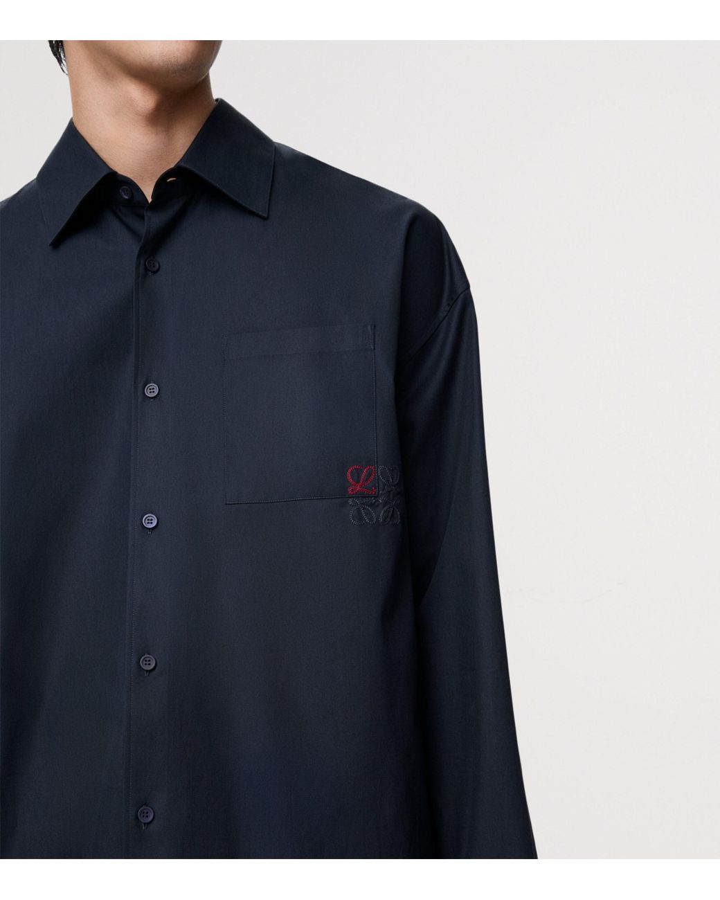 Loewe Blue Cotton-Blend Long-Sleeve Anagram Shirt for men