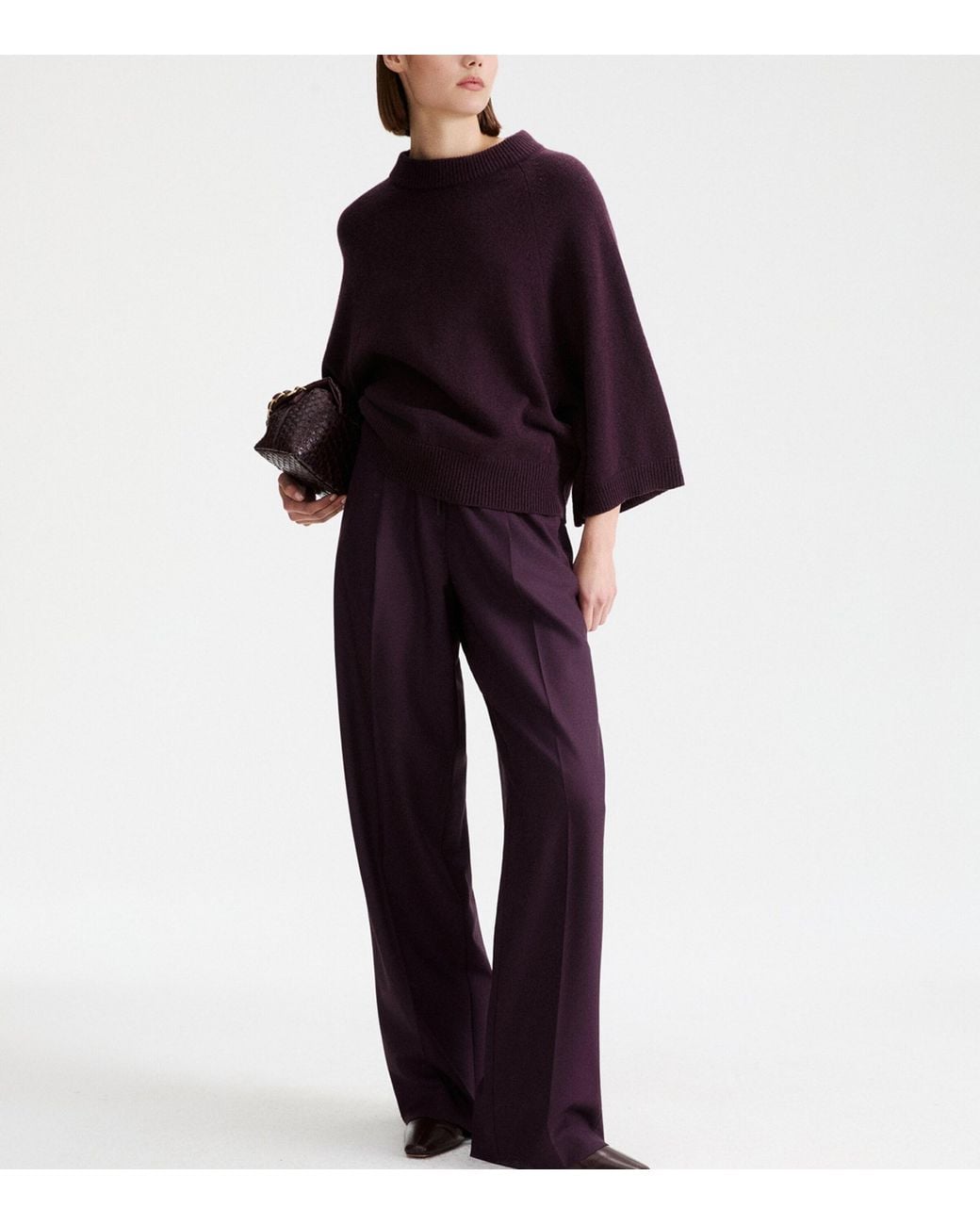 Marella Purple Virgin Wool Drawstring Relaxed Trousers