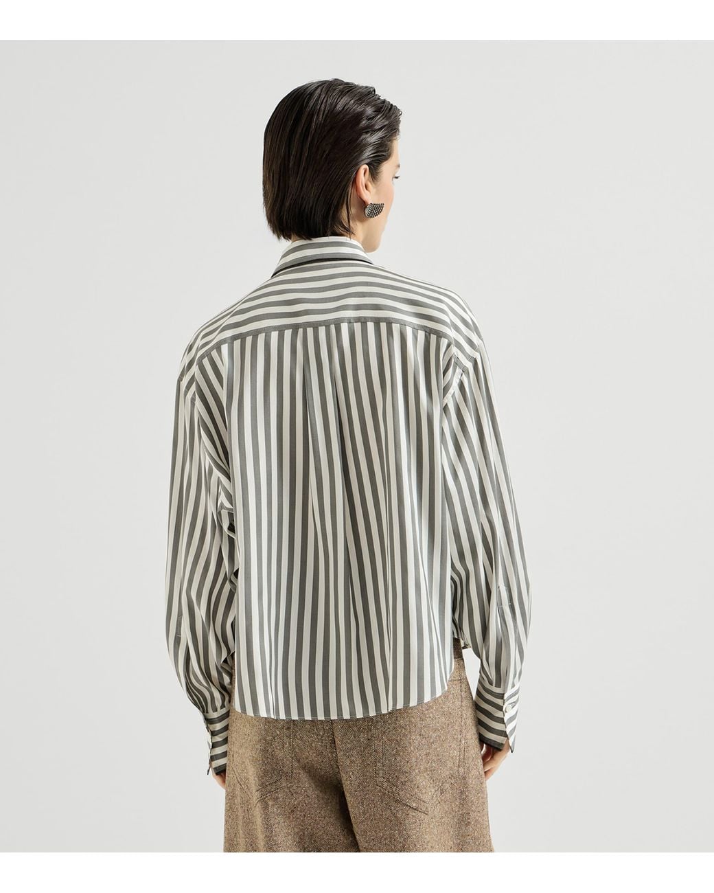 Brunello Cucinelli White Silk Poplin Foulard-Detail Shirt