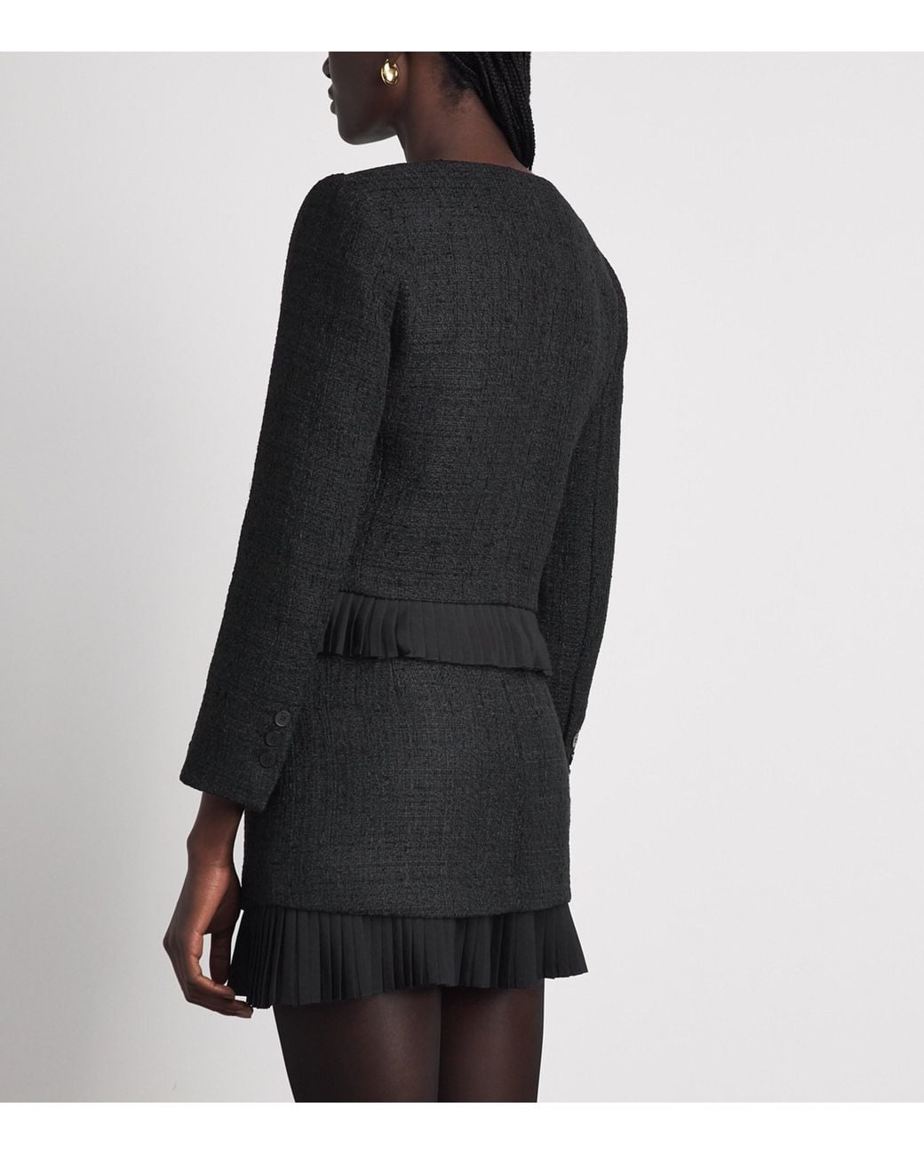 Sandro Black Tweed Ruffle-Trim Jacket