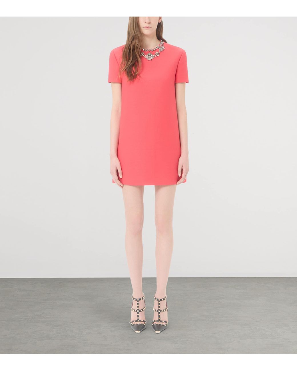 Valentino Pink Wool-Silk Crepe Couture Embellished Mini Dress