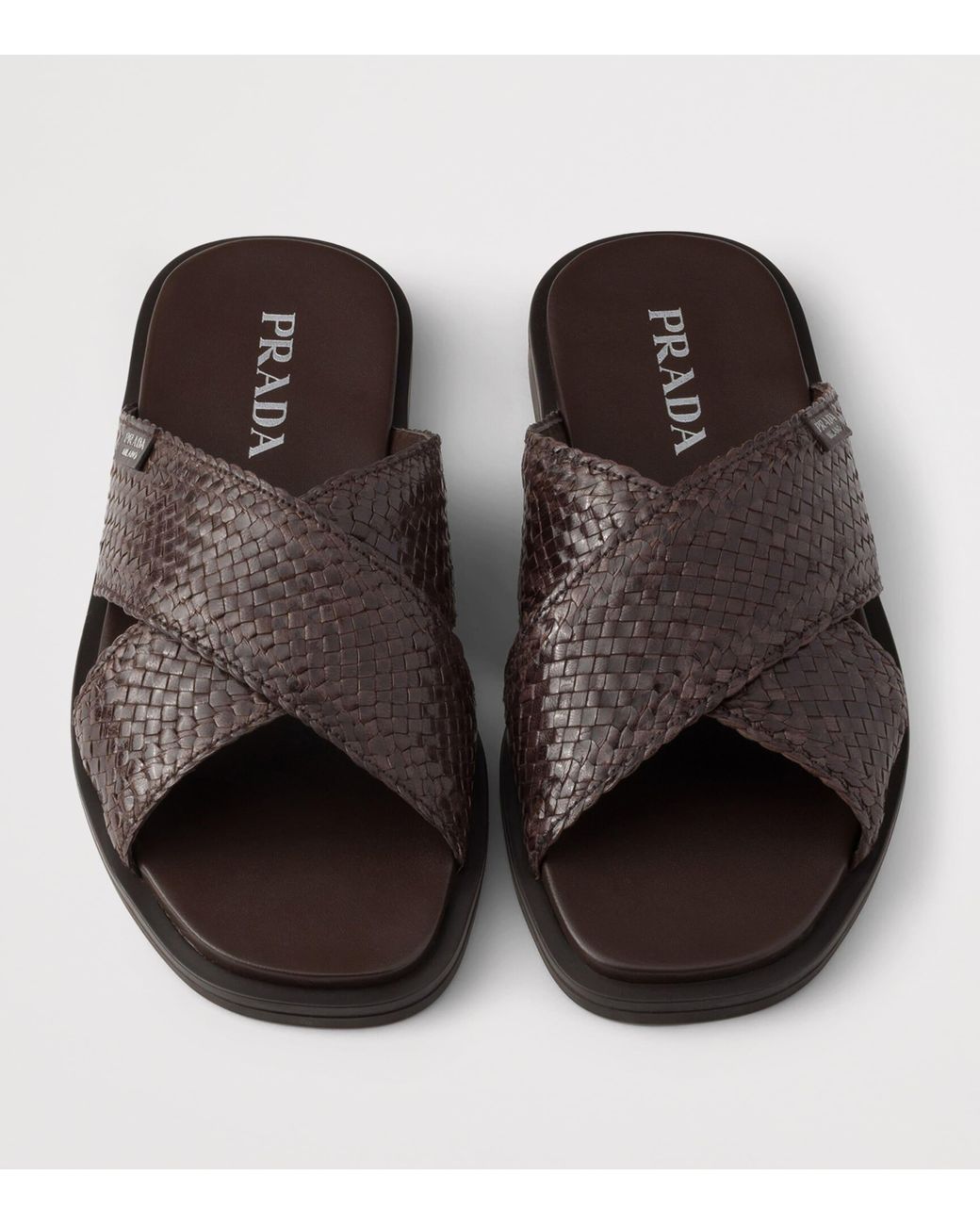 Prada Brown Leather Woven Crisscross Sandals for men