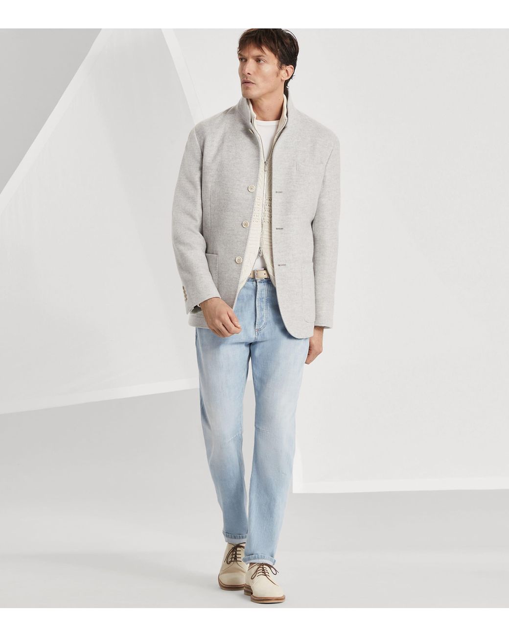 Brunello Cucinelli Gray Cashmere Coat for men