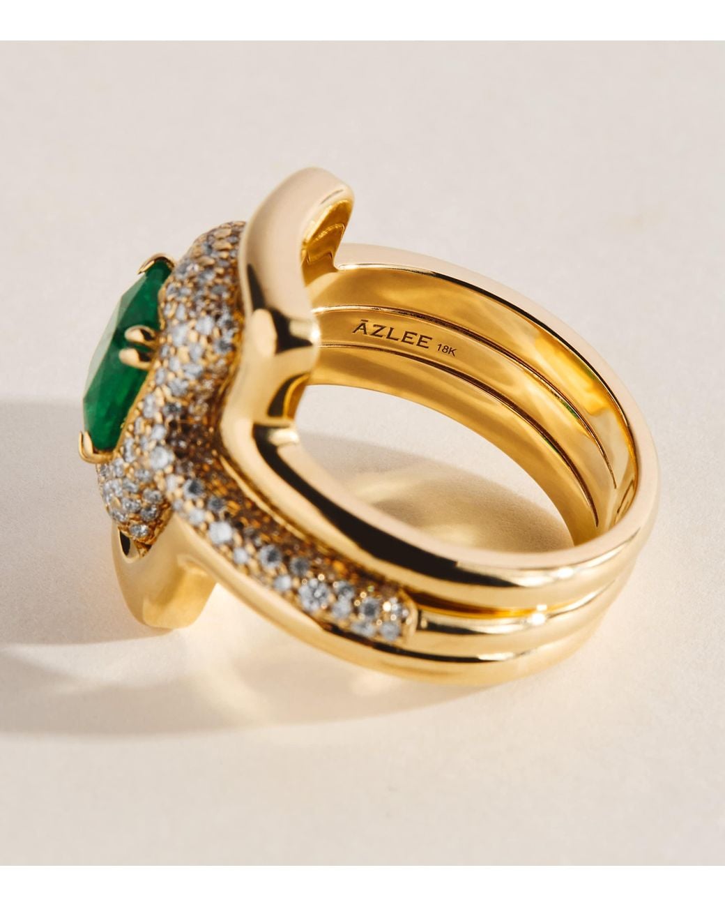 Azlee Metallic X Gemfields, Pavé Diamond And Emerald Origins Contour Ring