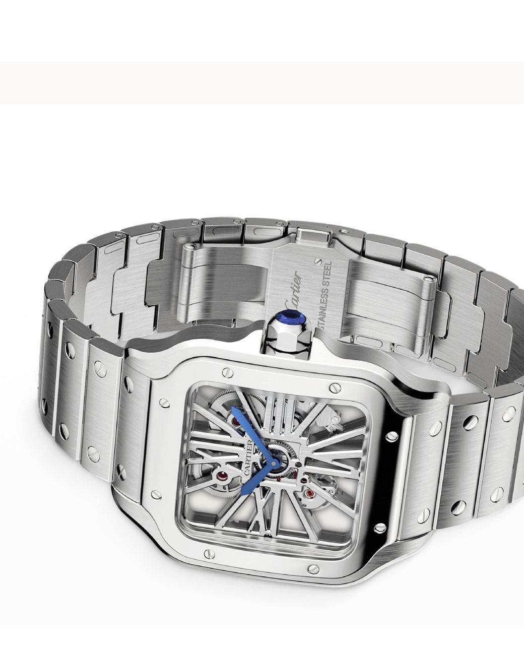 Cartier Metallic Large Steel Santos De Skeleton Watch for men