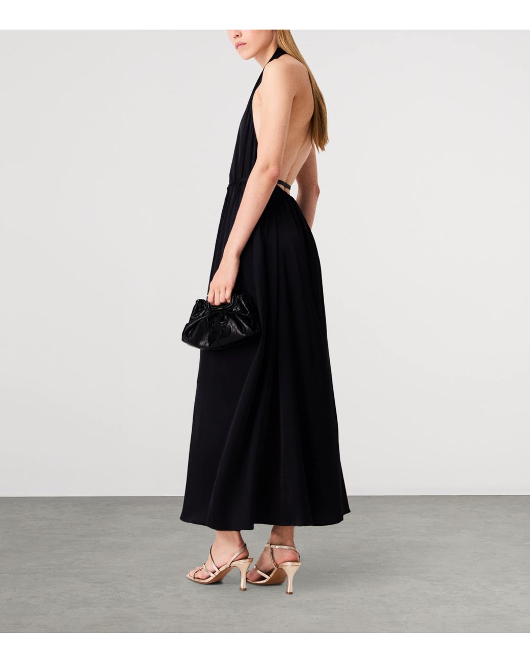 Maje Black Plunge Halterneck Midi Dress