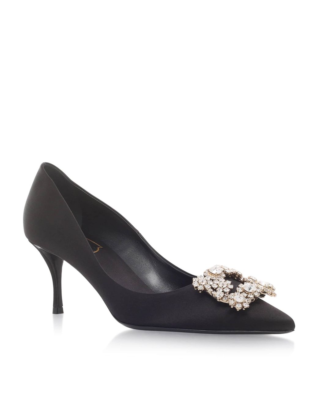 Roger Vivier Black Satin Decolleté Crystal Buckle Pumps 65