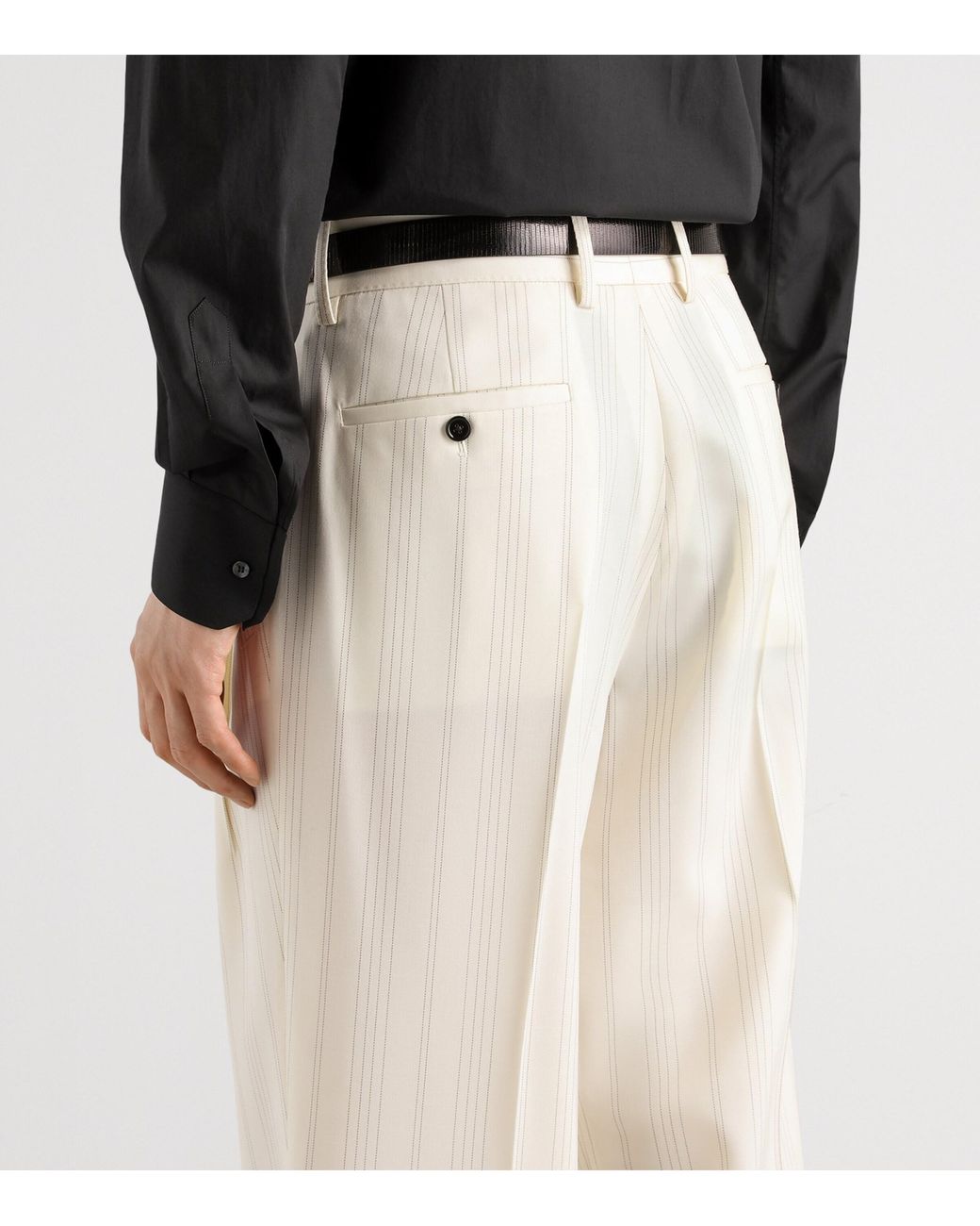 Dolce & Gabbana White Wool-Blend Pinstripe Relaxed Trousers for men