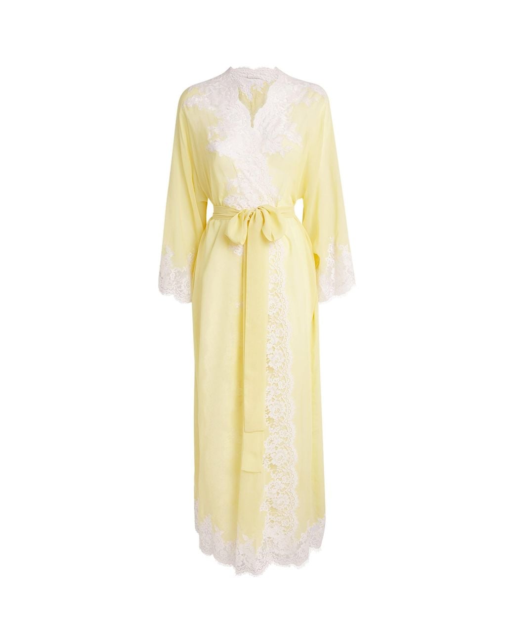 Rosamosario Yellow Silk Georgette Lace La Papessa Robe