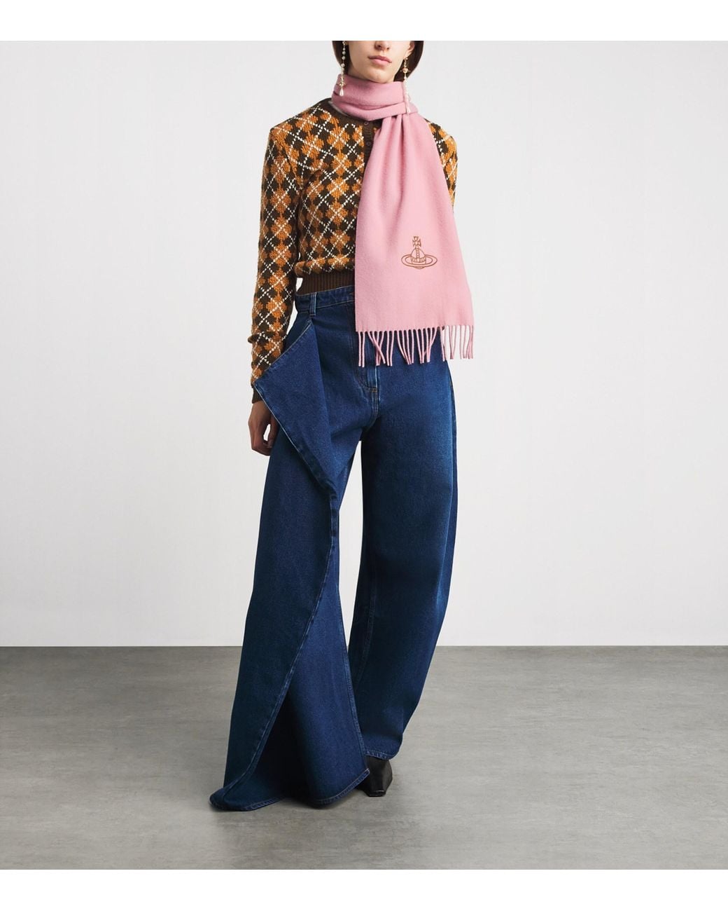 Vivienne Westwood Pink Wool Embroidered Orb Scarf