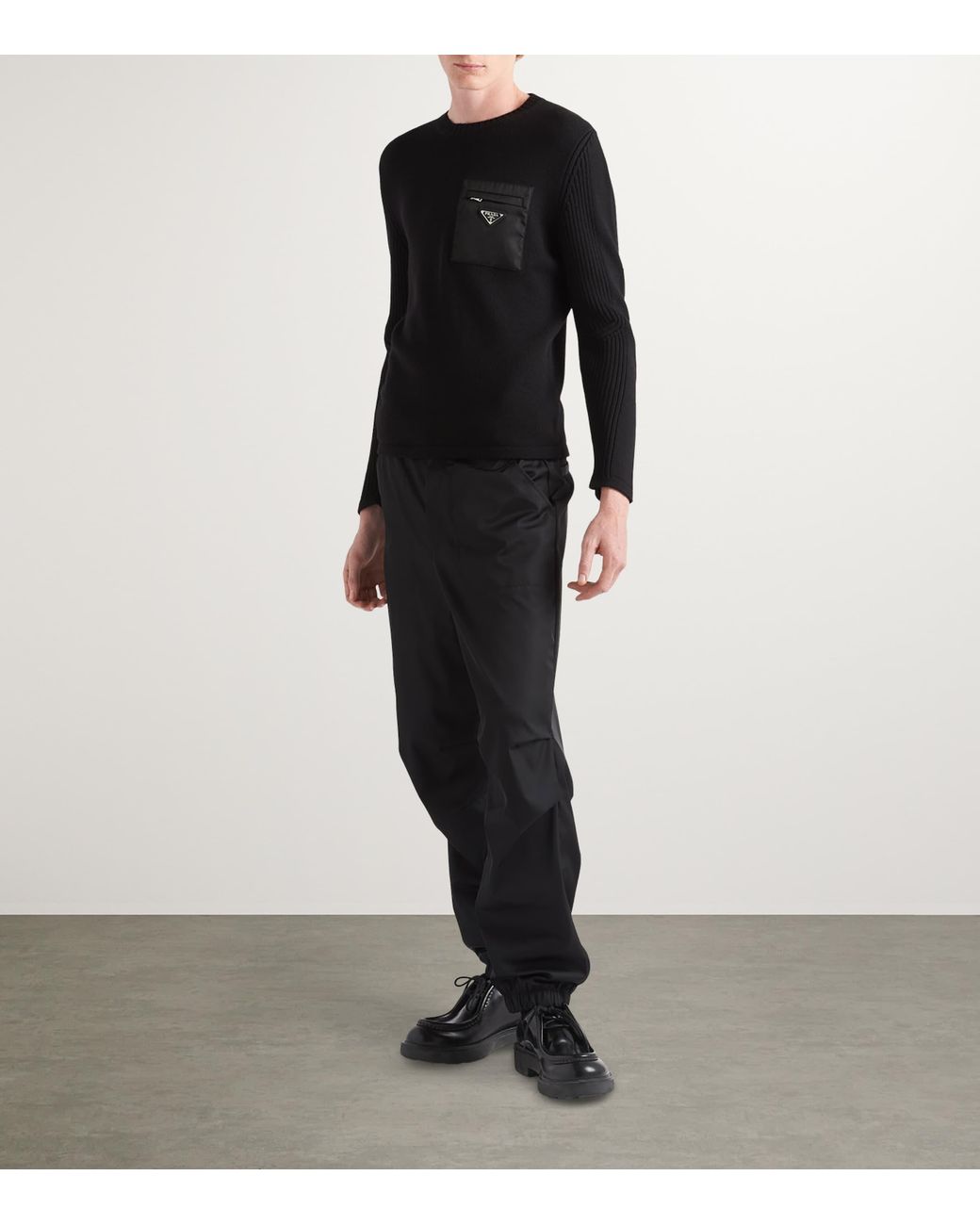 Prada Blue Wool Nylon-Trim Triangle Sweater for men